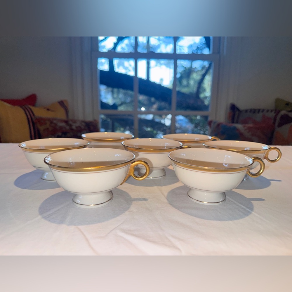 Vintage Cups & Saucers Set – White with Gold Rim – Mid Century Fine China